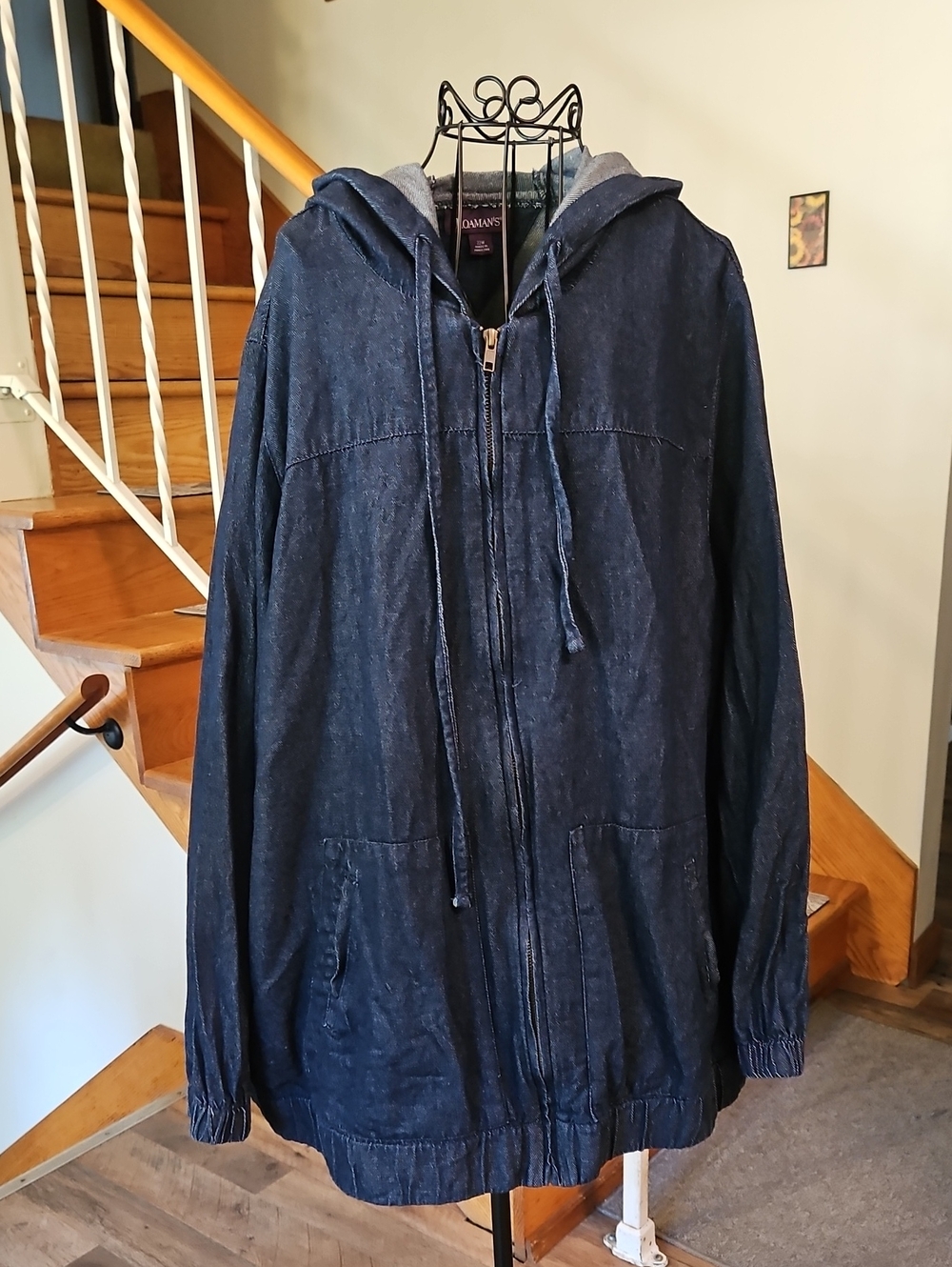 Roaman's Dark Blue Denim Hooded Jean Jacket